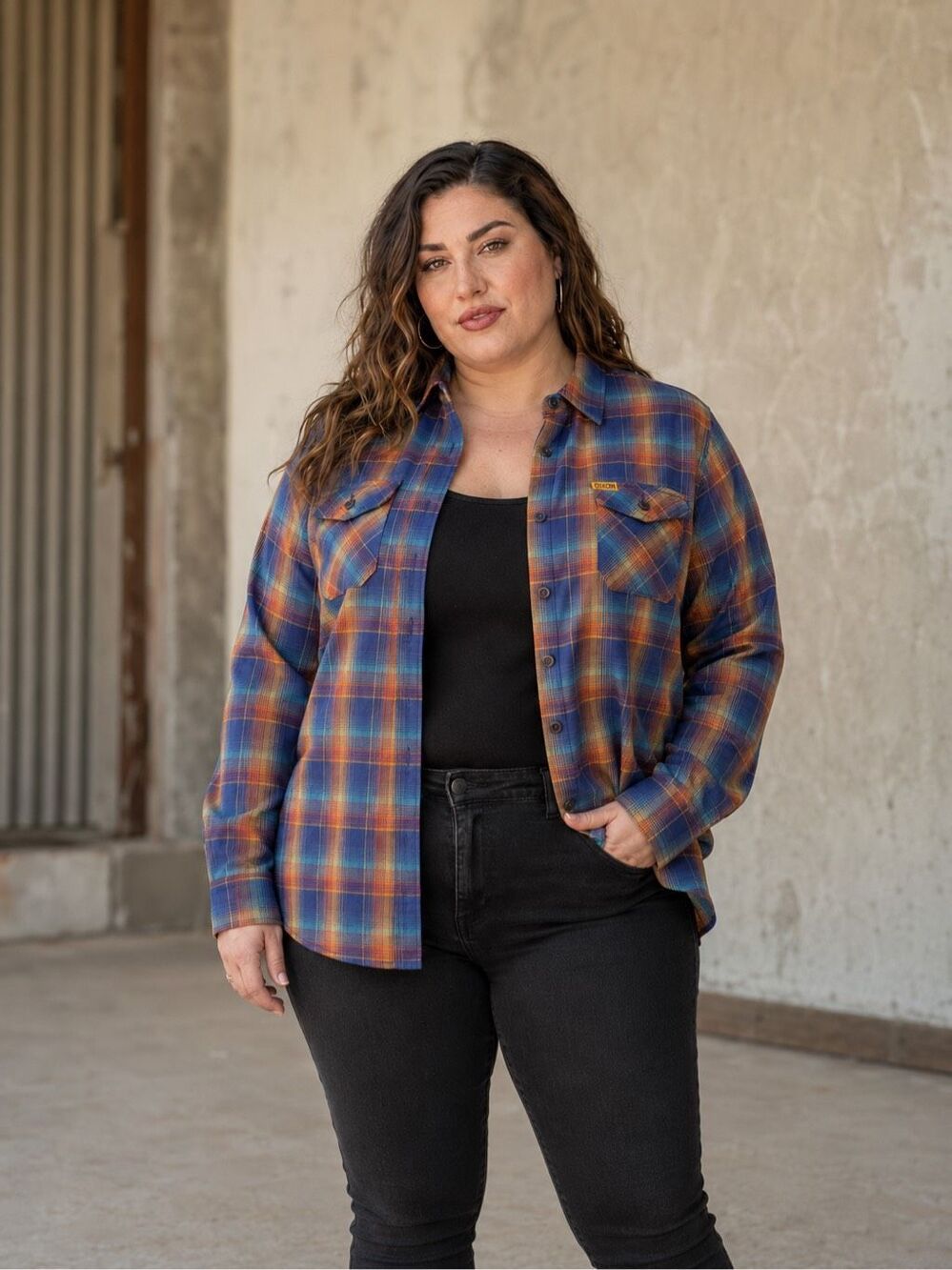 DIXXON Women’s Main Street Long Sleeve Flannel Shirt Huntington Beach Blue 2X